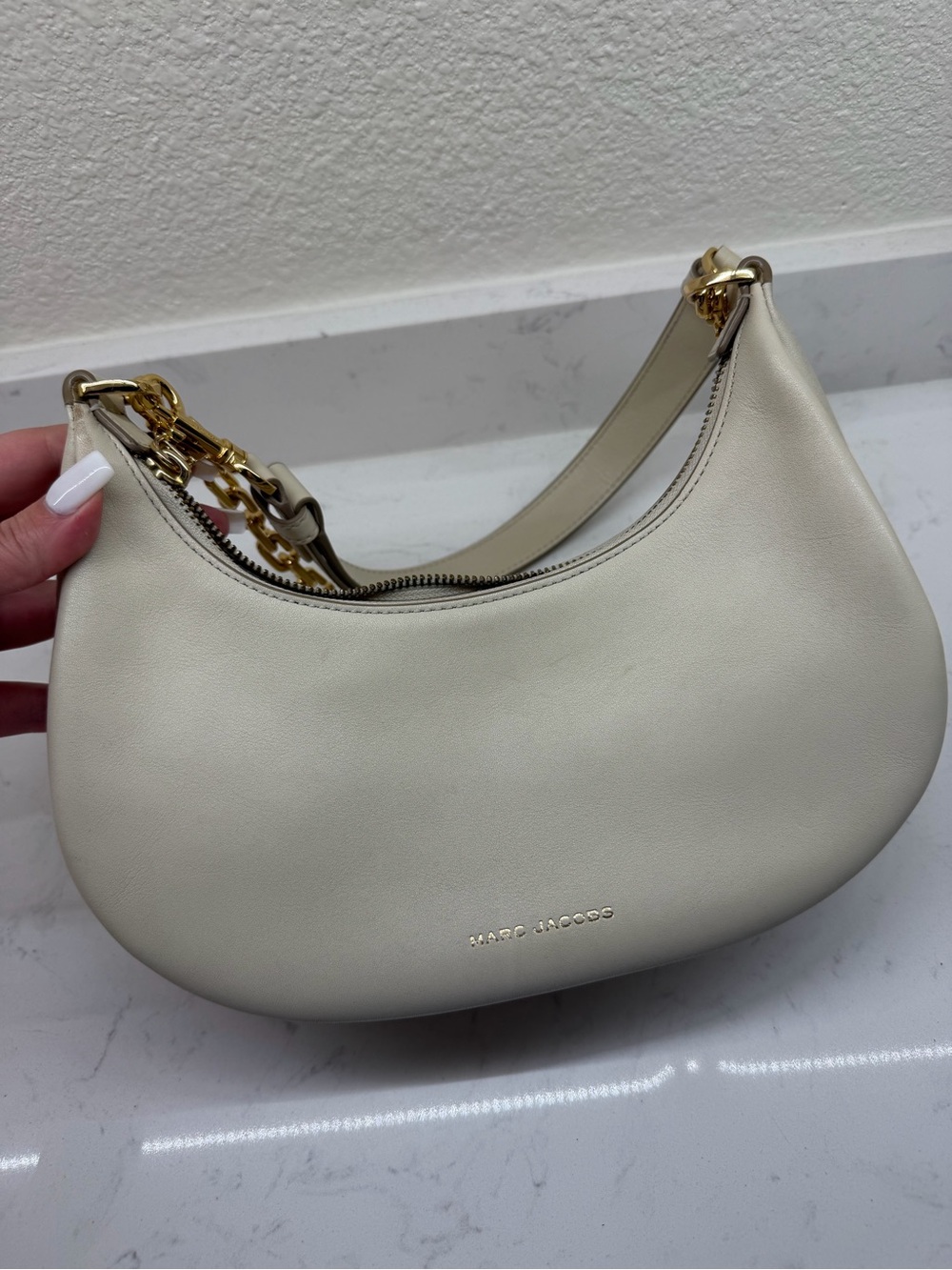 Gold-Chain Taupe Hobo Shoulder Bag - Picture 10 of 11